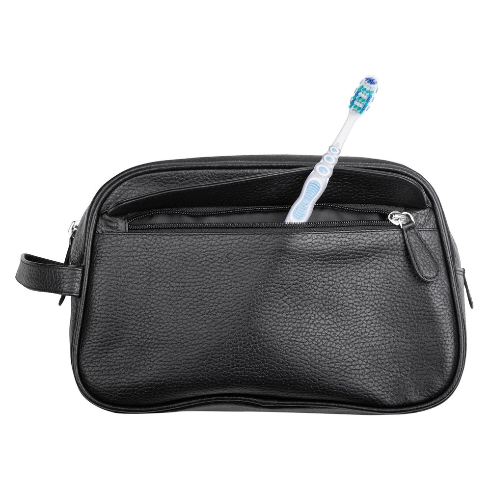 Erbe Kulturtasche Leder Schwarz mit einem Reißverschluss