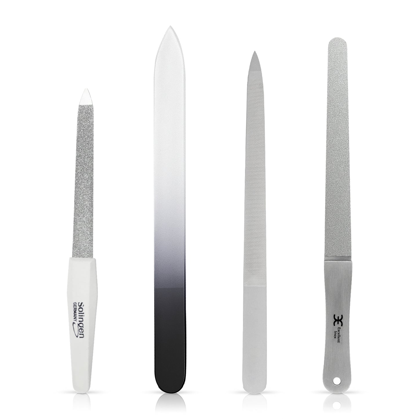 Nagelfeilen Set 4-teilig – Glasfeile, Saphirfeile, Diamantfeile & Edelstahlfeile