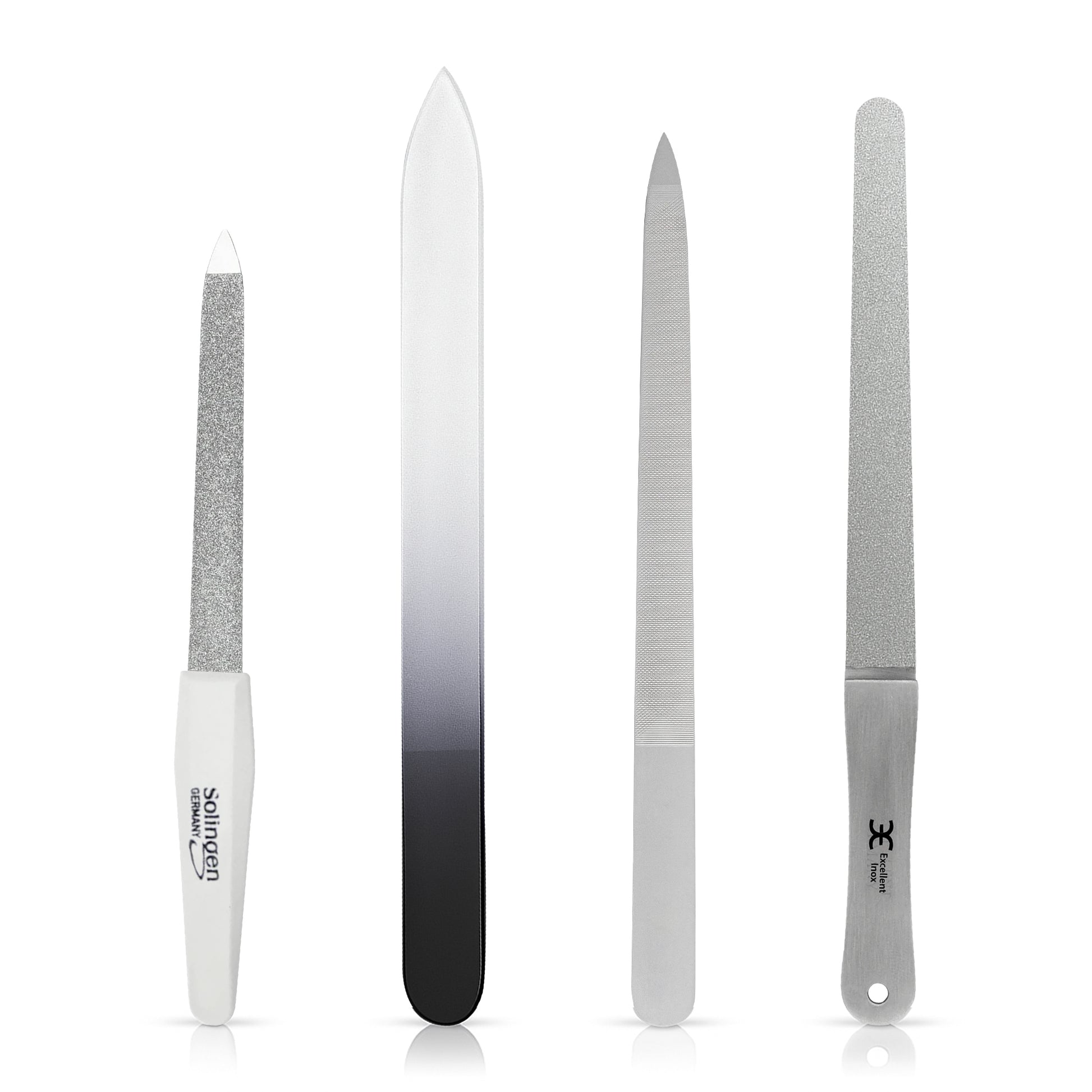 Nagelfeilen Set 4-teilig – Glasfeile, Saphirfeile, Diamantfeile & Edelstahlfeile