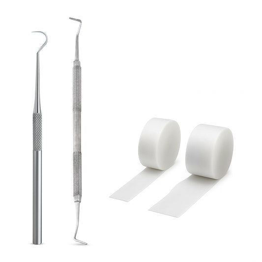 Tamponadensonde & Wattehaken für eingewachsene Fußnägel – Set mit 2 Tamponaden – Nagelpflege-Instrument aus Edelstahl