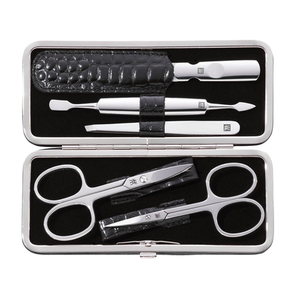 Klassisches Maniküre Set aus Leder Schwarz