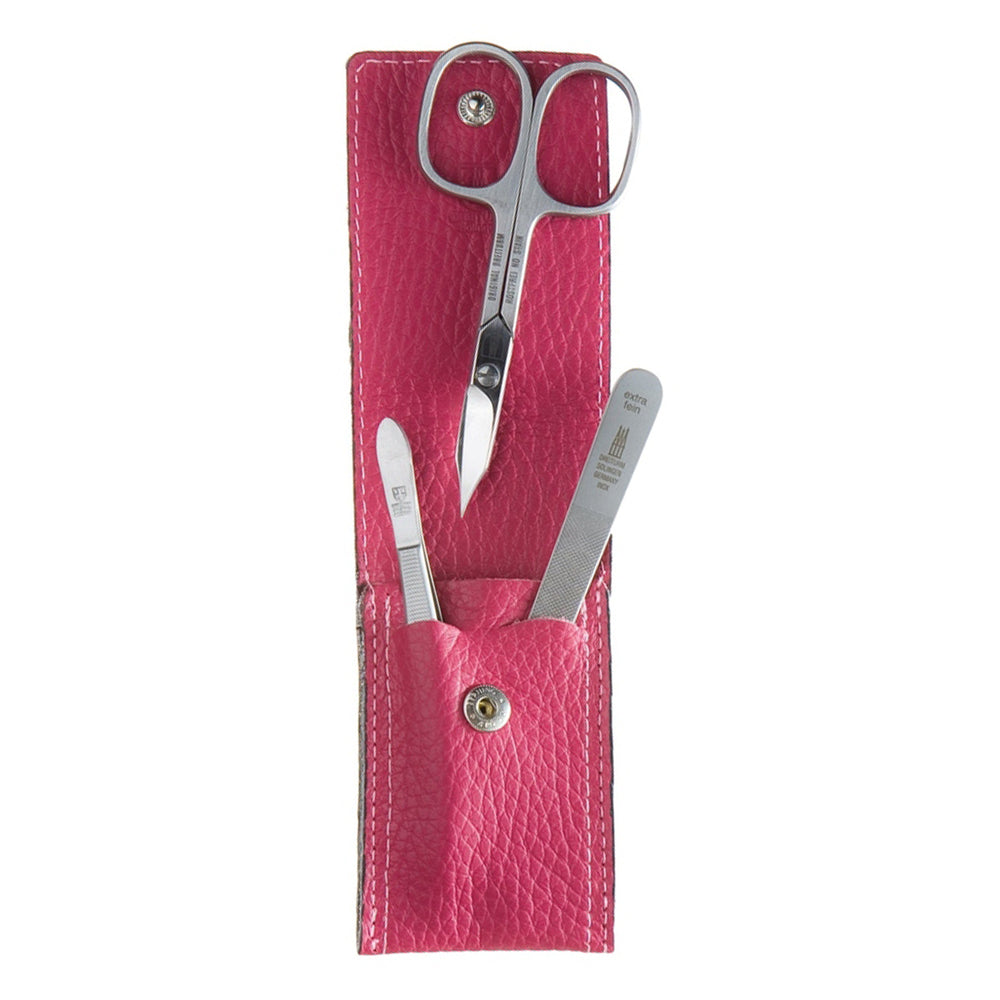 DREITURM 3-teiliges Maniküre-Etui – Made in Solingen - Modell Sangria - dunkel pink