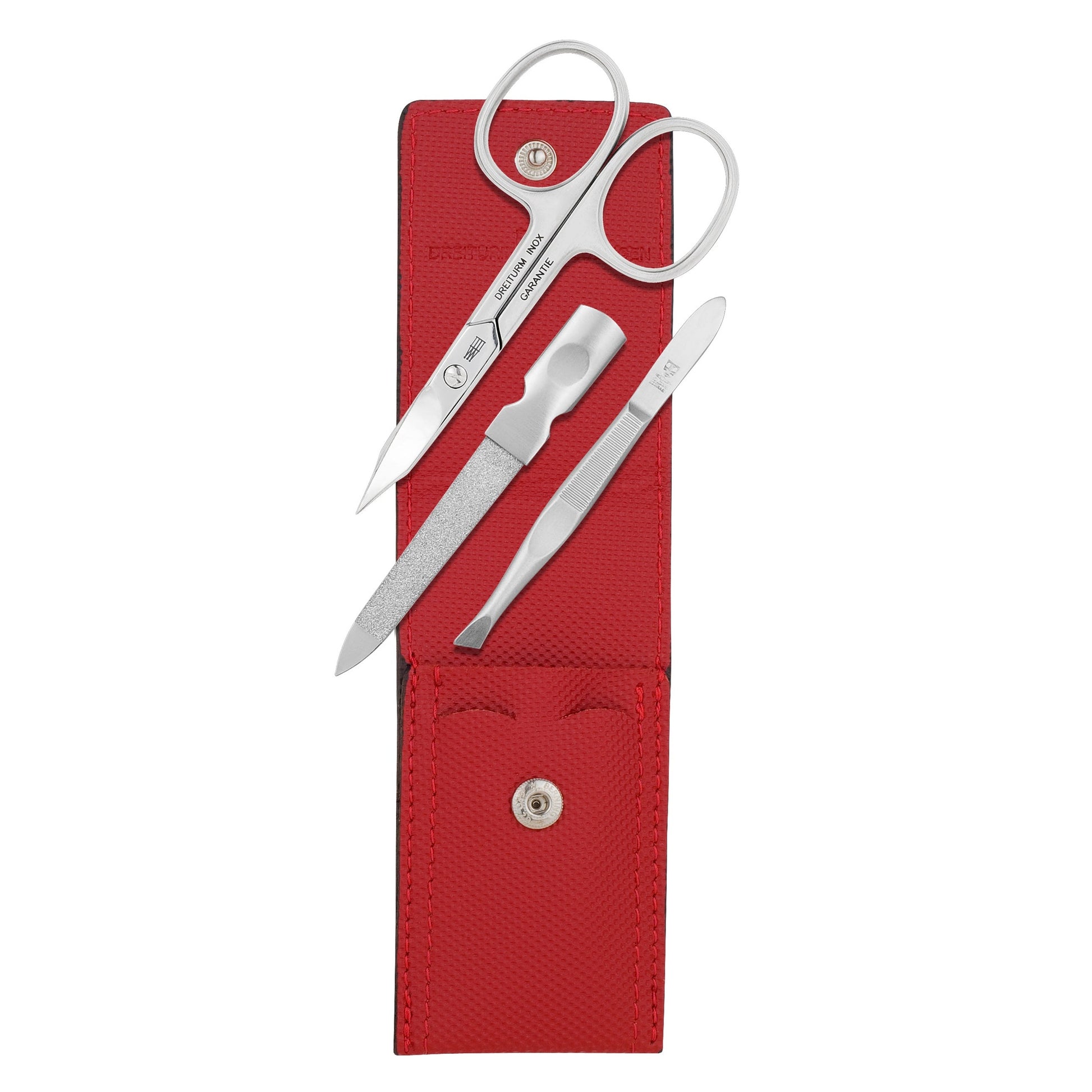 DREITURM Maniküre-Etuis – Hochwertige Pflege-Sets in verschiedenen Ausführungen - Made in Solingen - Modell Red Tex