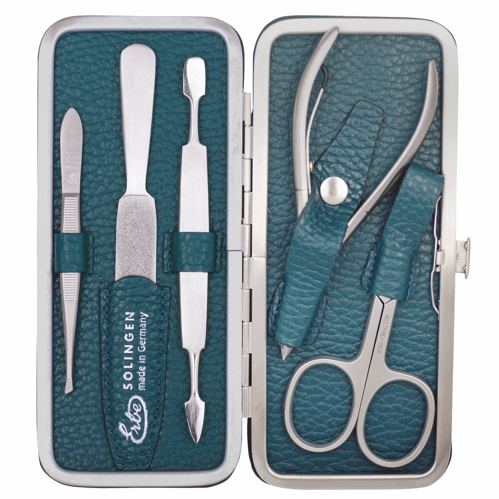 Erbe Manicure Buegeletui inox Petrol Hautzange und Nagelschere
