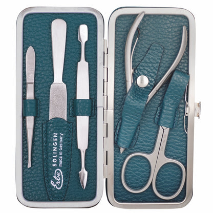 Erbe Manicure Buegeletui inox Petrol Hautzange und Nagelschere