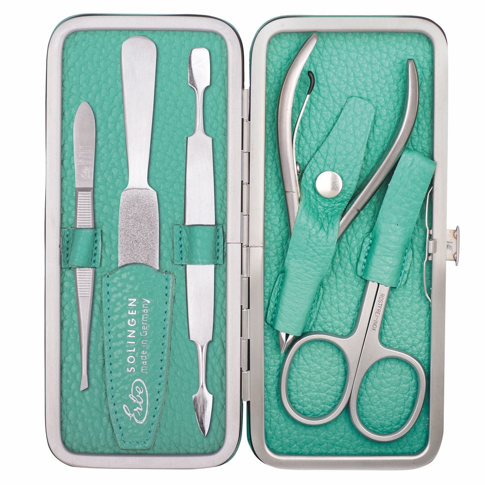 Erbe Maniküre Bügeletui inox Hellgrün mit Hautzange und Nagelschere