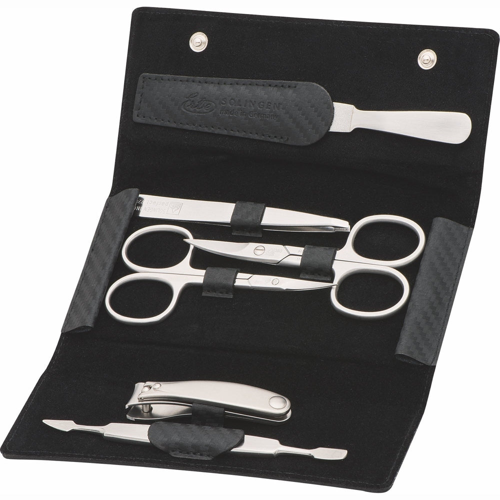 Erbe Maniküre Druckknopfetui Carbon inox 6-teilig