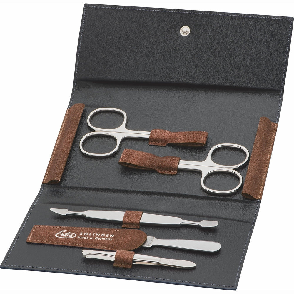 Erbe Maniküre Druckknopfetui inox 5-teilig Cognac