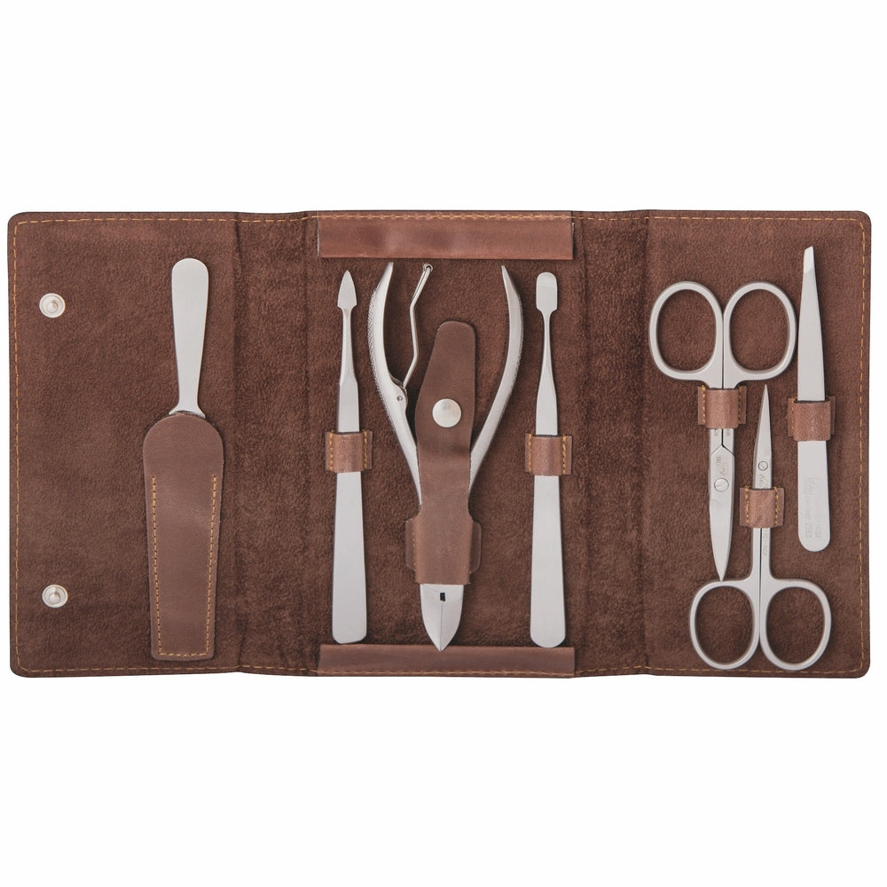 Erbe Manicure Druckknopfetui inox 7-teilig Antik Braun