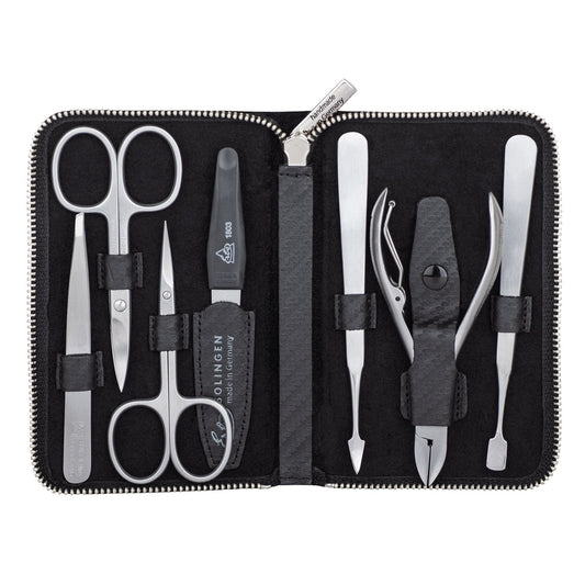 Erbe Maniküre Etui Carbon 7-teilig inox – Farbe Schwarz, Silber