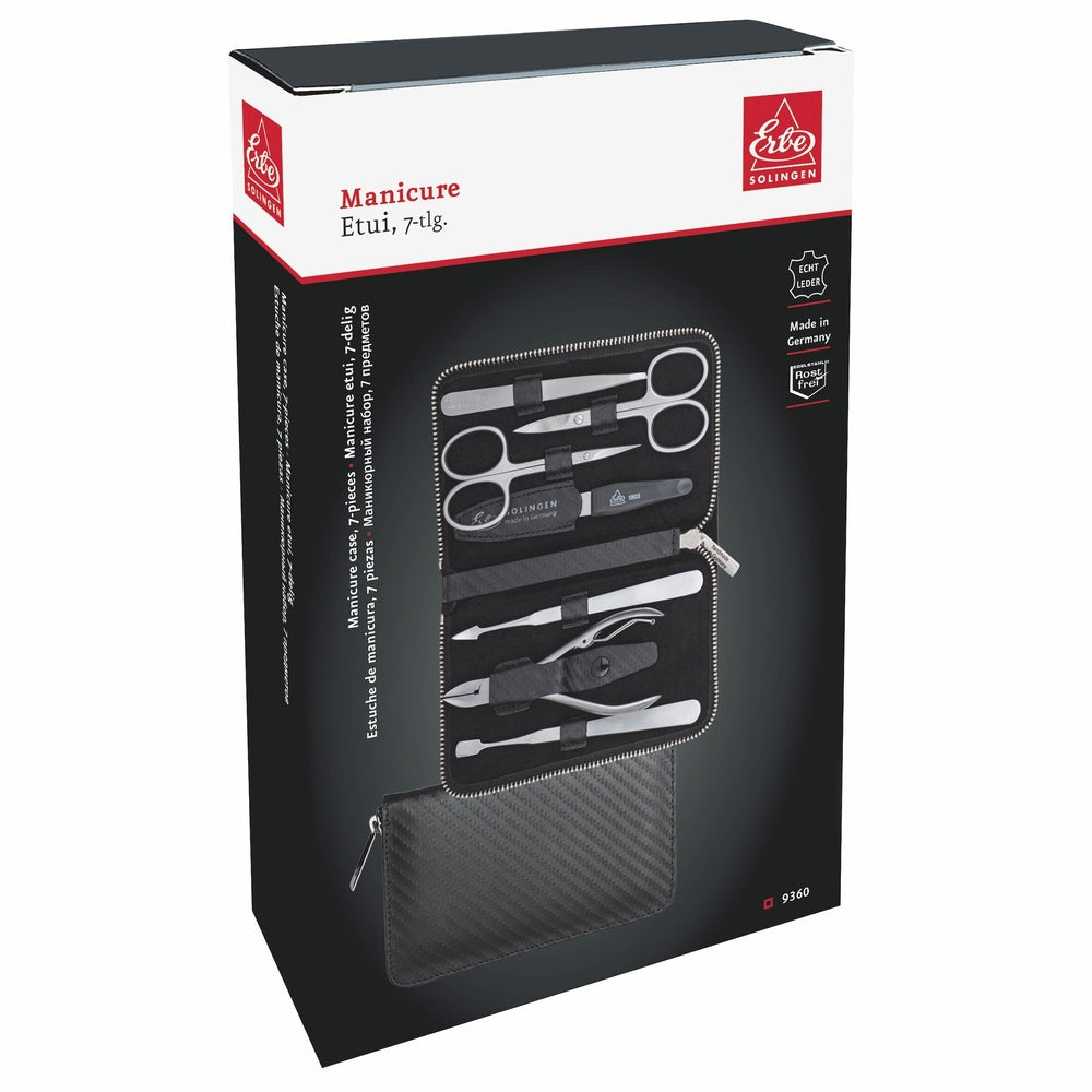 Erbe Manicure Etui Carbon 7-teilig inox