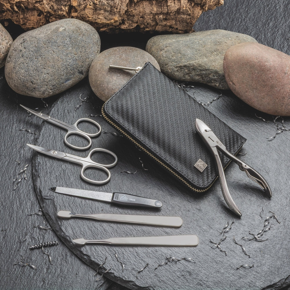 Erbe Manicure Etui Carbon 7-teilig inox