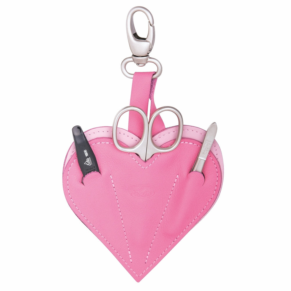 Erbe Manicure Herz-lederetui Pink mit Karabiner-haken