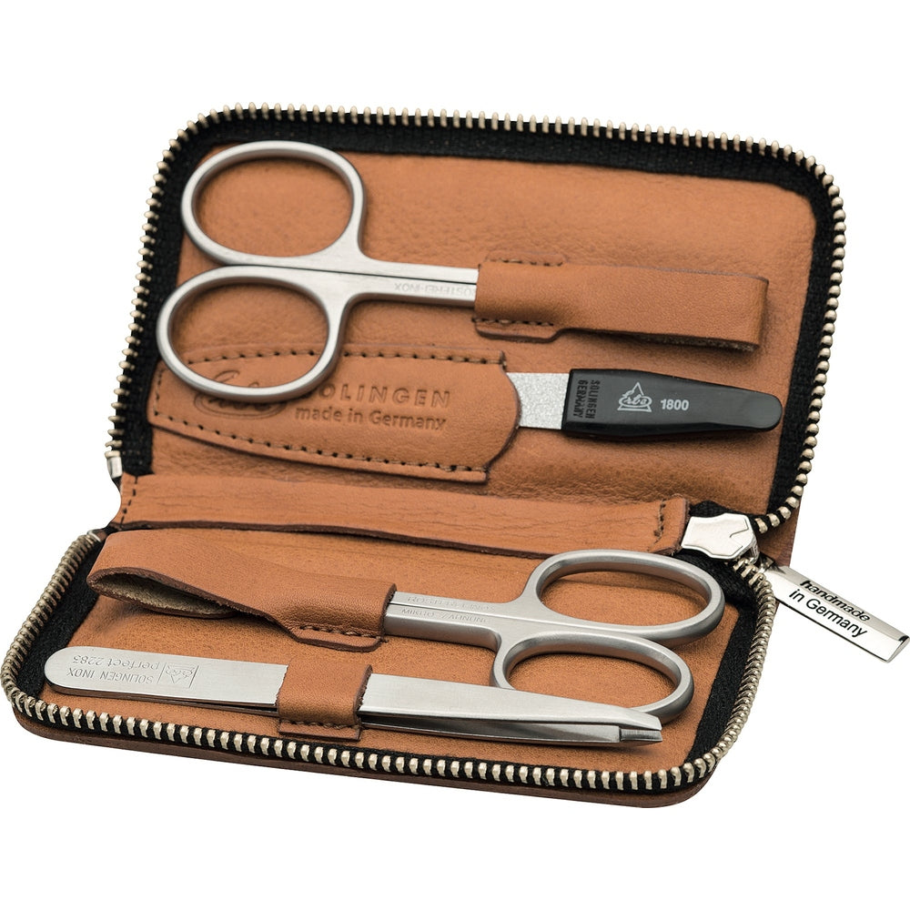 Erbe Manicure Reissverschlussetui Cognac inox 4-teilig