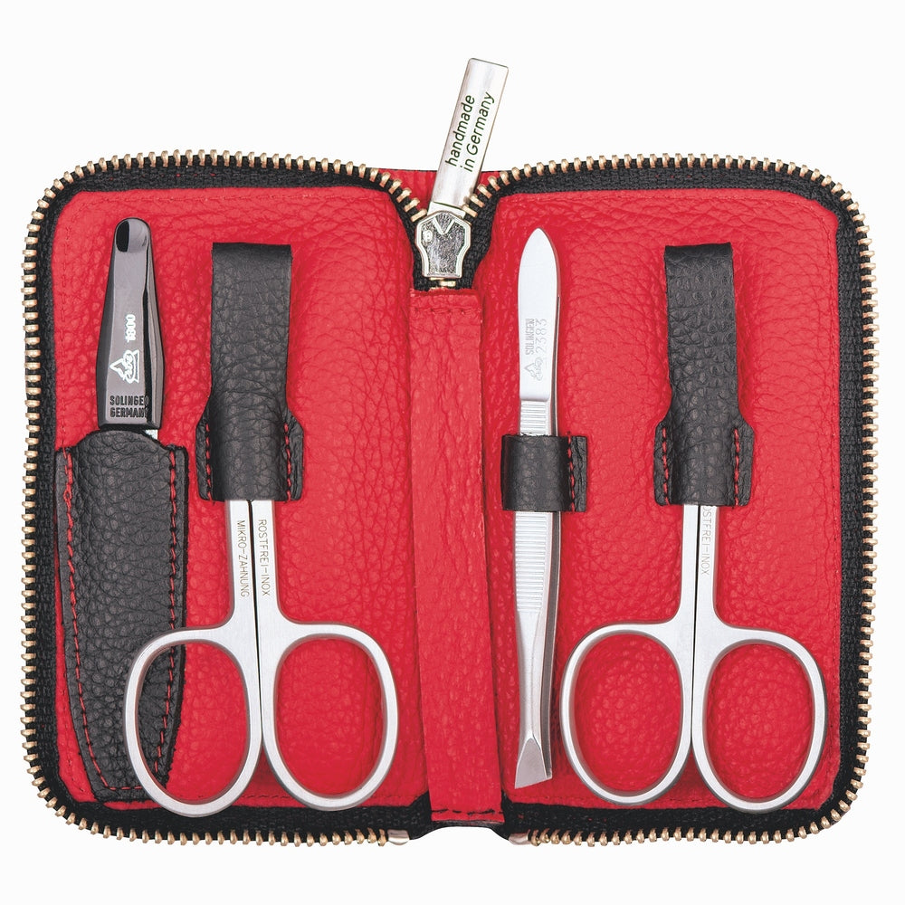 Erbe Manicure Reissverschlussetui inox Schwarz Rot Colorado 4-teilig