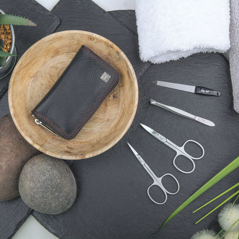 Erbe Manicure Reissverschlussetui inox Schwarz Rot Colorado 4-teilig