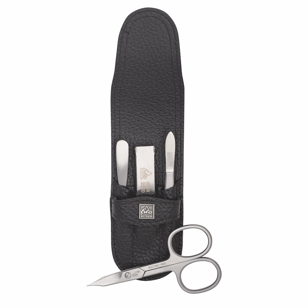 Erbe Maniküre Stecketui inox Schwarz mit Nagelschere und Knipser