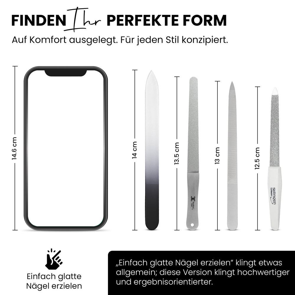 Nagelfeilen Set 4-teilig – Glasfeile, Saphirfeile, Diamantfeile & Edelstahlfeile