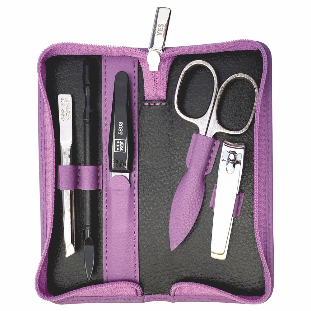 YES Solingen Manicure Reissverschluss-Etui Lavendel 5-teilig