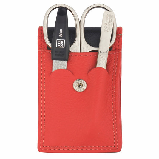 YES Solingen Manicure Taschenetui Rot 3-teilig – vernickelter Stahl (Instrumente), Leder (Etui)