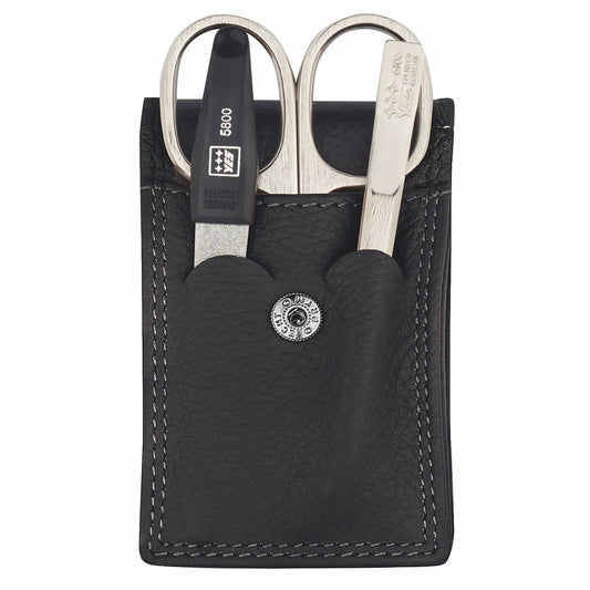 YES Solingen Manicure Taschenetui Schwarz 3-teilig – vernickelter Stahl (Instrumente), Leder (Etui)