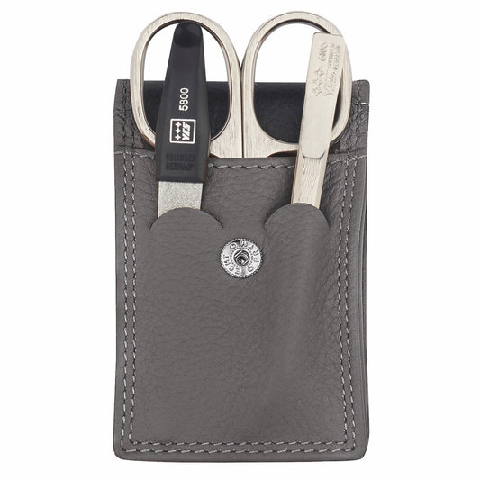 YES Solingen Manicure Taschenetui Taupe 3-teilig – vernickelter Stahl (Instrumente), Leder (Etui)