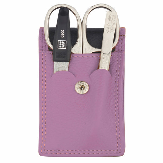 YES Solingen Manicure Taschenetui Lavendel 3-teilig – vernickelter Stahl (Instrumente), Leder (Etui)