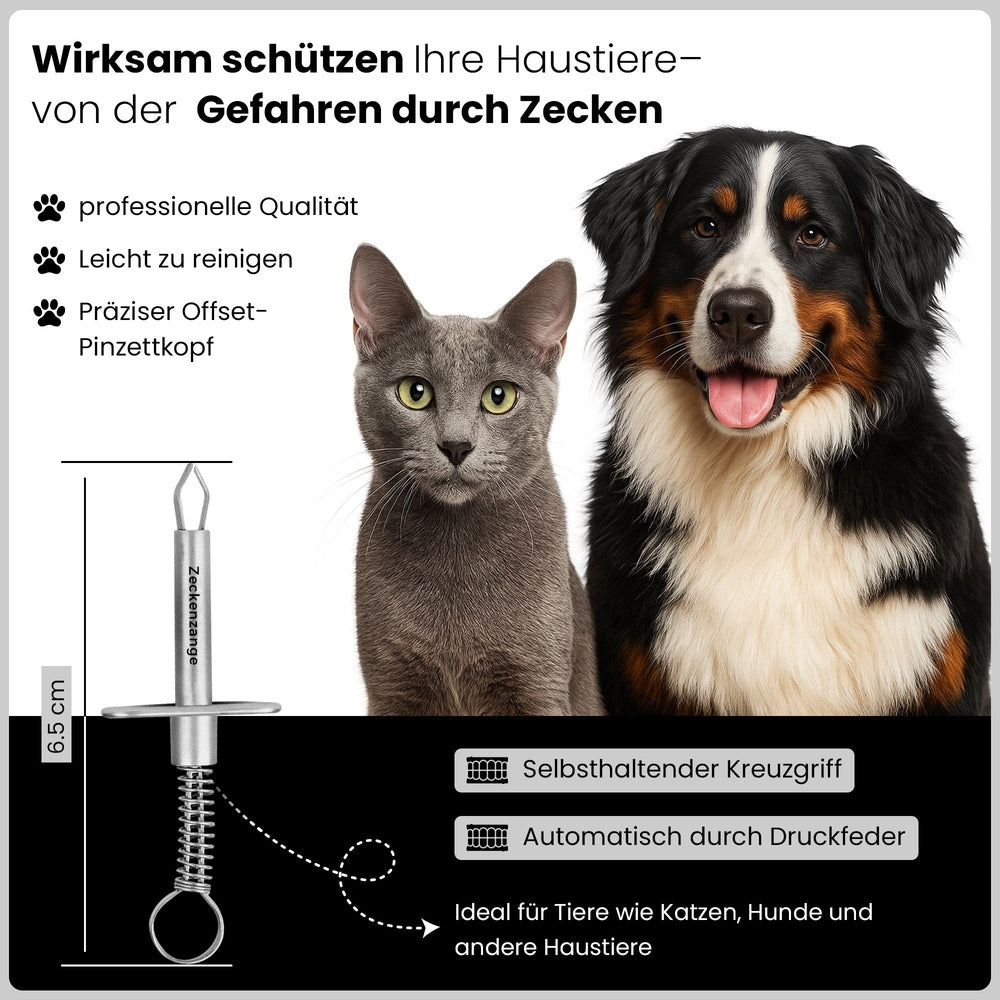 Zeckenzange mit Haltebuegel - rostfreier Edelstahl - ideal geeignet für Haustiere